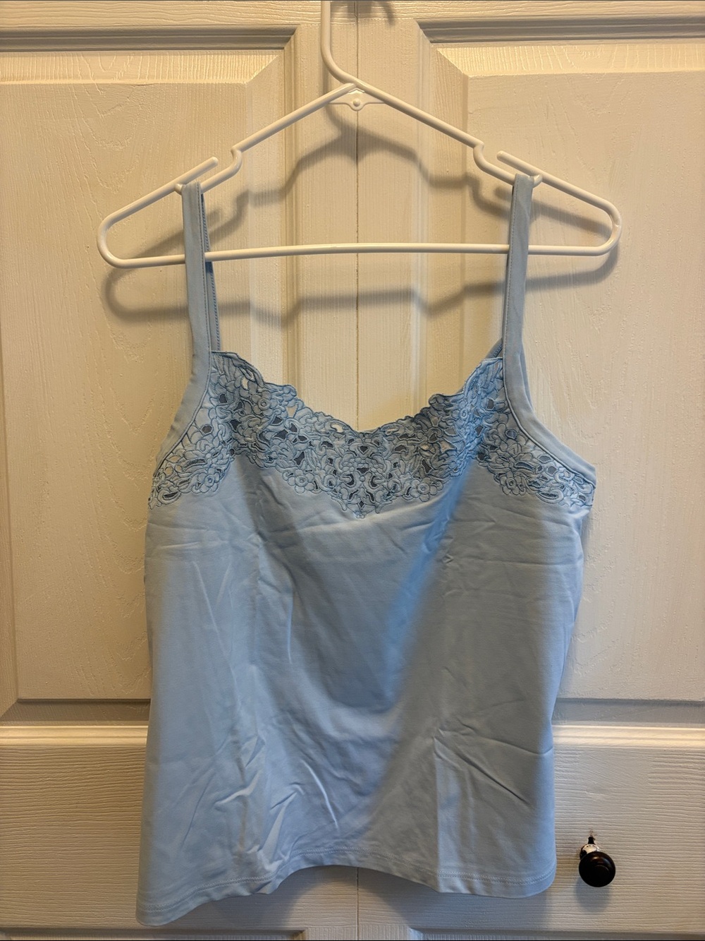 Liz Claiborne Light Blue Lace Trim Camisole XL Nylon Spandex Floral Tank